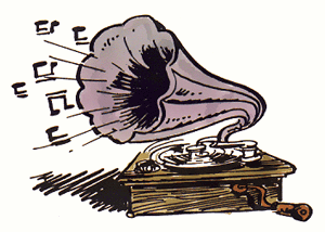 An old phonograph is playing an old record.